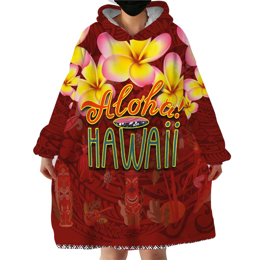 Aloha Plumeria Flowers Wearable Blanket Hoodie With Hawaiian Style Tapa Tribal LT03 - Polynesian Pride