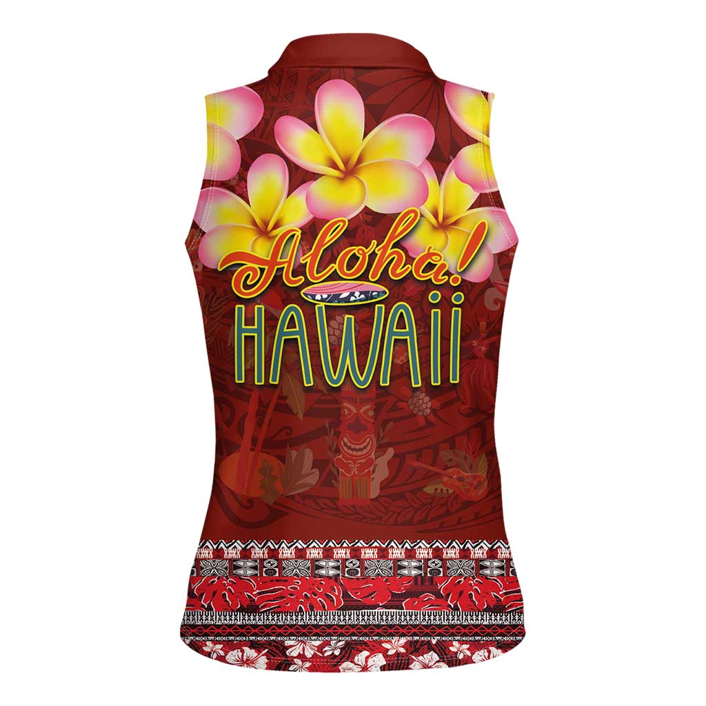 Aloha Plumeria Flowers Women Sleeveless Polo Shirt With Hawaiian Style Tapa Tribal LT03 - Polynesian Pride