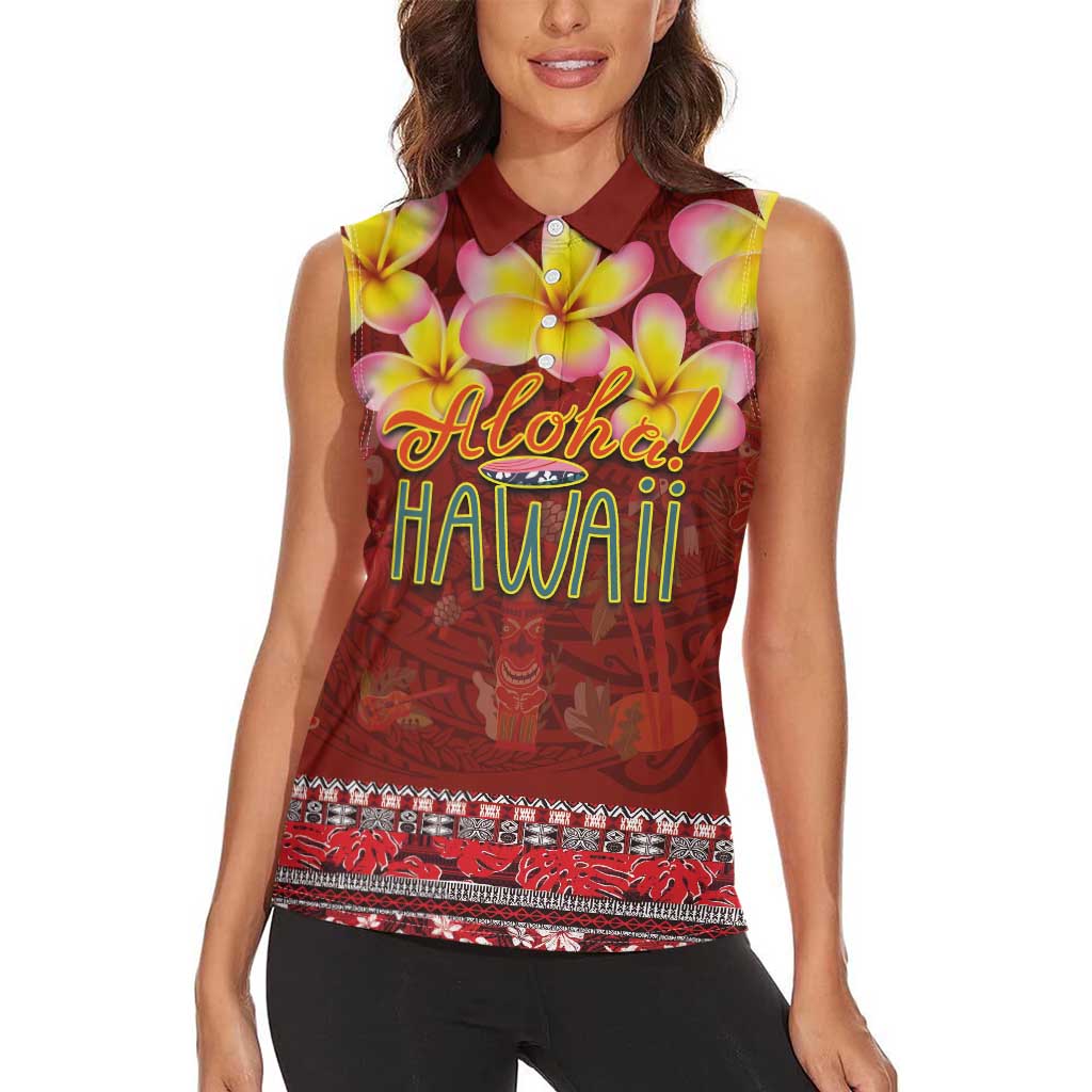 Aloha Plumeria Flowers Women Sleeveless Polo Shirt With Hawaiian Style Tapa Tribal LT03 - Polynesian Pride