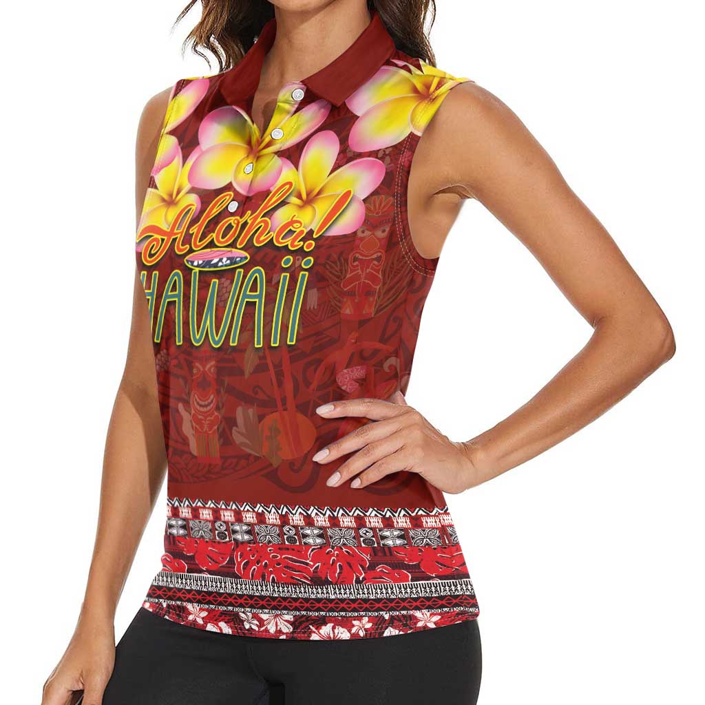 Aloha Plumeria Flowers Women Sleeveless Polo Shirt With Hawaiian Style Tapa Tribal LT03 - Polynesian Pride