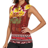 Aloha Plumeria Flowers Women Sleeveless Polo Shirt With Hawaiian Style Tapa Tribal LT03 - Polynesian Pride