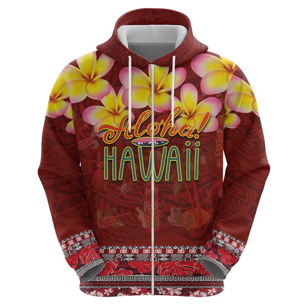 Aloha Plumeria Flowers Zip Hoodie With Hawaiian Style Tapa Tribal LT03 - Polynesian Pride
