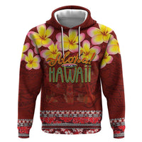 Aloha Plumeria Flowers Zip Hoodie With Hawaiian Style Tapa Tribal LT03 Pullover Hoodie Red - Polynesian Pride