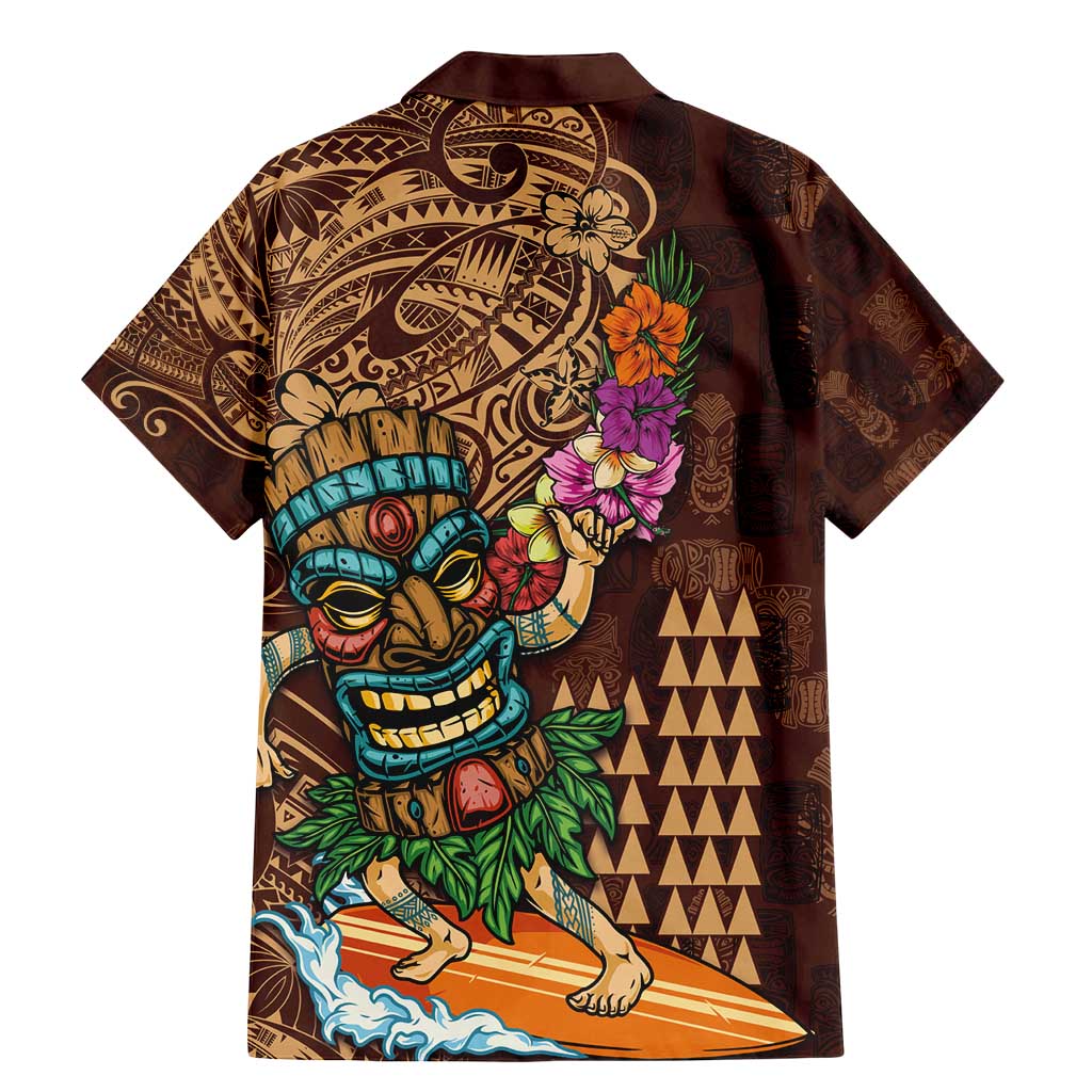 Hawaiian Tiki Mask Surfing Kakau Pattern Family Matching Mermaid Dress and Hawaiian Shirt LT03 - Polynesian Pride