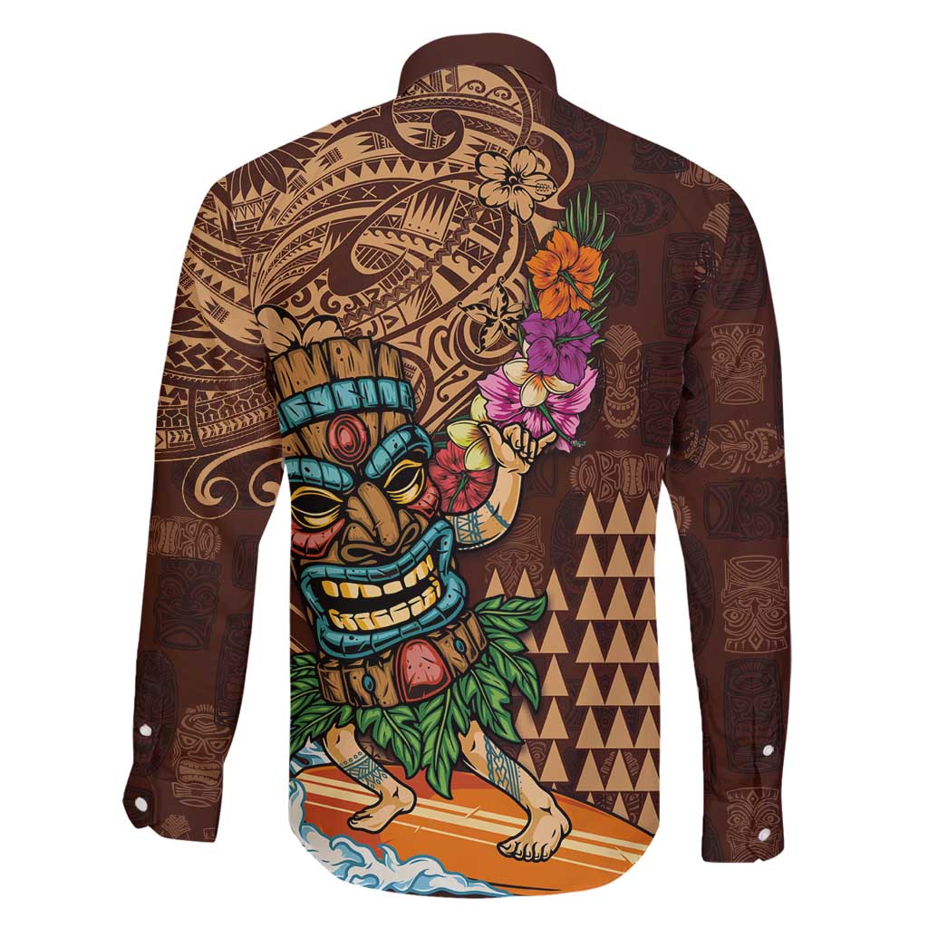 Hawaiian Tiki Mask Surfing Kakau Pattern Family Matching Mermaid Dress and Hawaiian Shirt LT03 - Polynesian Pride