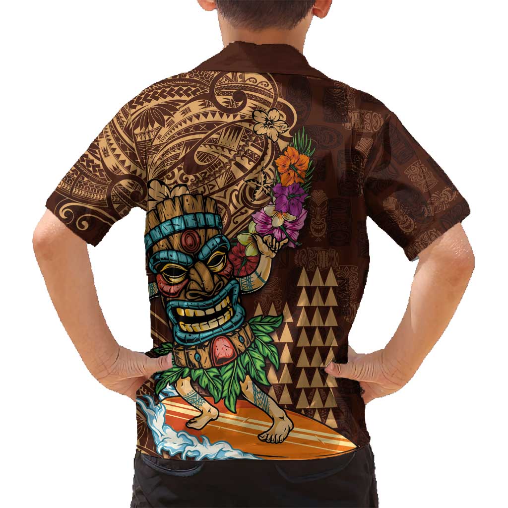 Hawaiian Tiki Mask Surfing Kakau Pattern Family Matching Off Shoulder Maxi Dress and Hawaiian Shirt LT03 - Polynesian Pride