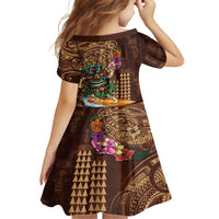 Hawaiian Tiki Mask Surfing Kakau Pattern Family Matching Off Shoulder Maxi Dress and Hawaiian Shirt LT03 - Polynesian Pride