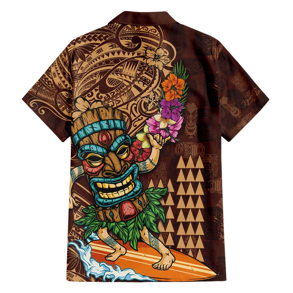 Hawaiian Tiki Mask Surfing Kakau Pattern Family Matching Off Shoulder Maxi Dress and Hawaiian Shirt LT03 - Polynesian Pride
