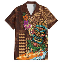 Hawaiian Tiki Mask Surfing Kakau Pattern Family Matching Puletasi and Hawaiian Shirt LT03 Dad's Shirt - Short Sleeve Brown - Polynesian Pride