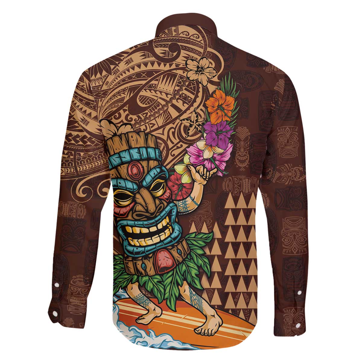 Hawaiian Tiki Mask Surfing Kakau Pattern Family Matching Puletasi and Hawaiian Shirt LT03 - Polynesian Pride