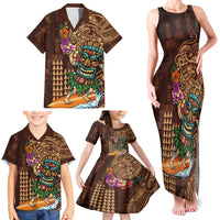Hawaiian Tiki Mask Surfing Kakau Pattern Family Matching Tank Maxi Dress and Hawaiian Shirt