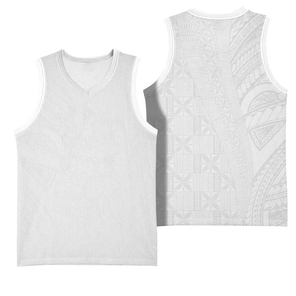 Niue White Sunday Basketball Jersey Hiapo Tribal Art Tattoos - Polynesian Pride