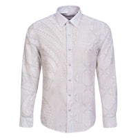 Niue White Sunday Family Matching Long Sleeve Bodycon Dress and Hawaiian Shirt Hiapo Tribal Art Tattoos LT03 Dad's Shirt - Long Sleeve White - Polynesian Pride