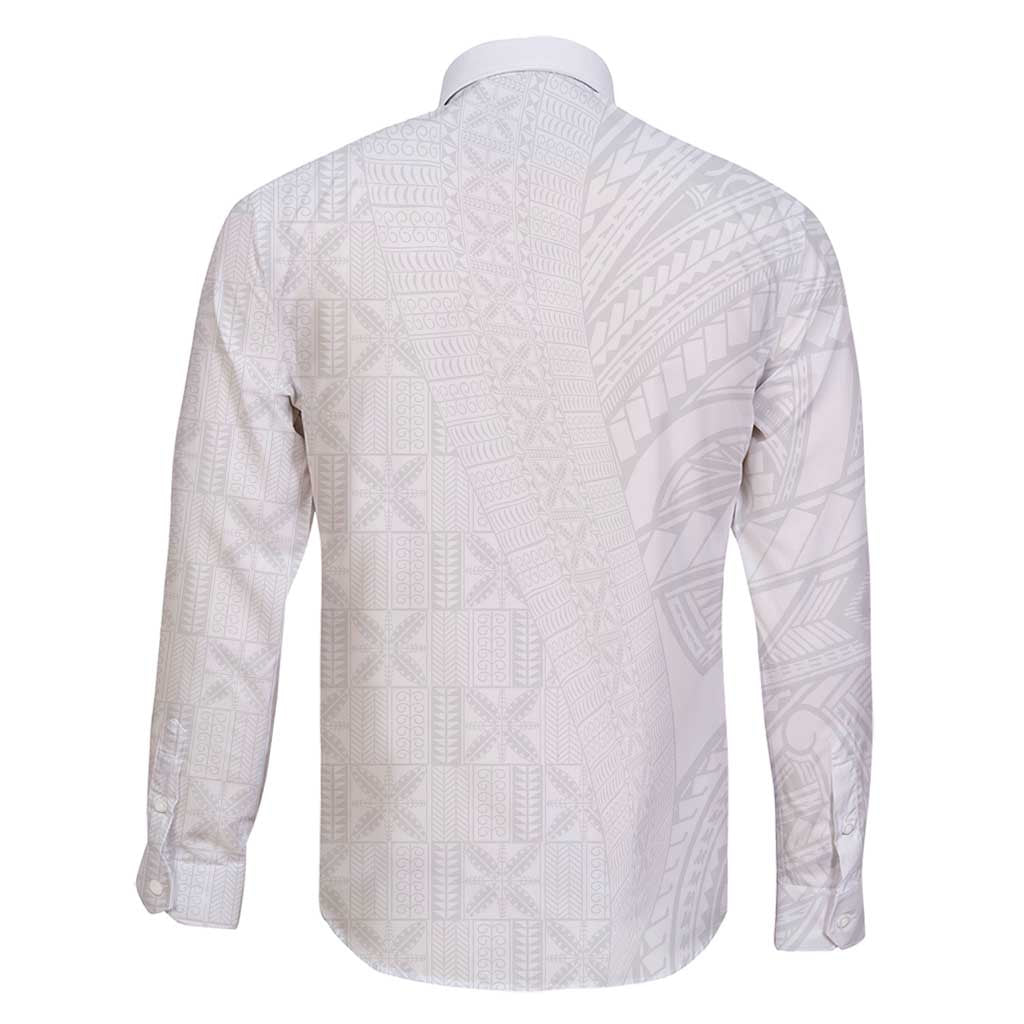 Niue White Sunday Family Matching Long Sleeve Bodycon Dress and Hawaiian Shirt Hiapo Tribal Art Tattoos LT03 - Polynesian Pride