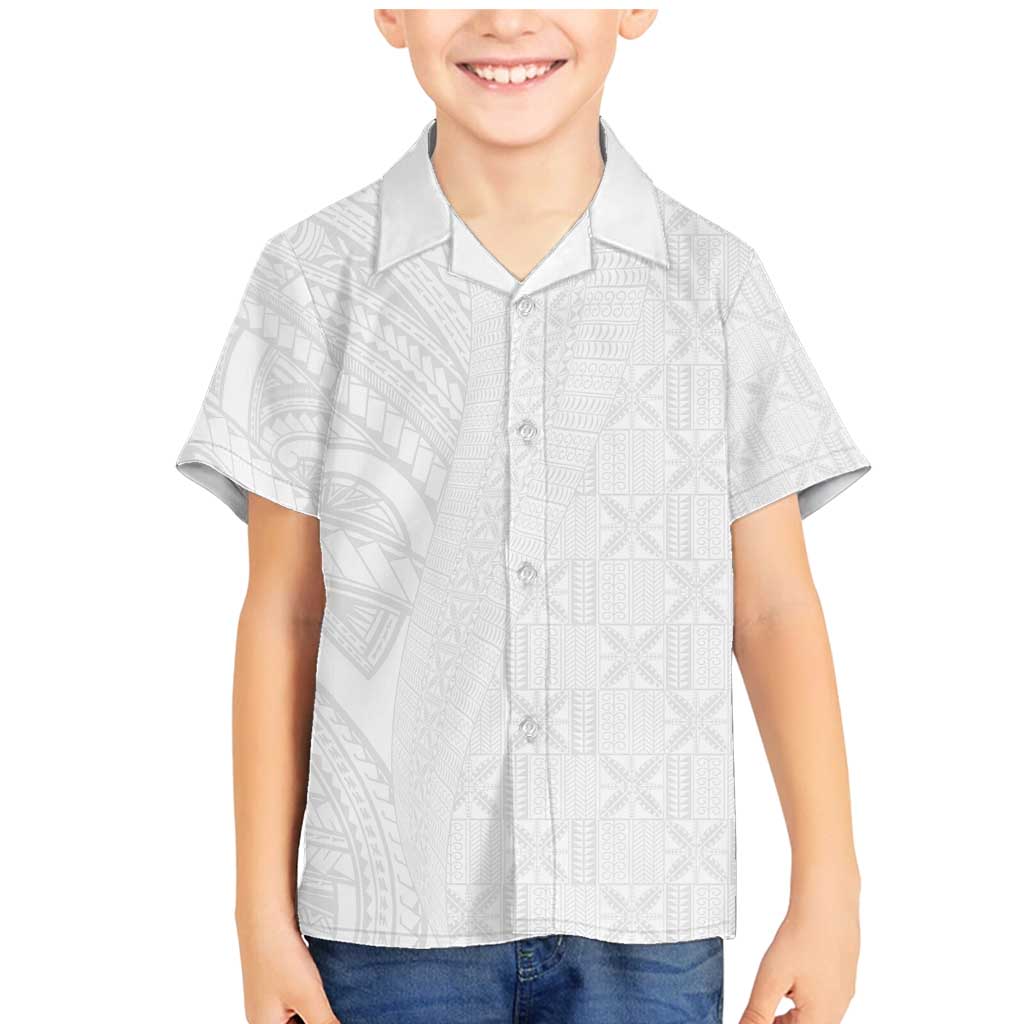 Niue White Sunday Family Matching Mermaid Dress and Hawaiian Shirt Hiapo Tribal Art Tattoos LT03 Son's Shirt White - Polynesian Pride