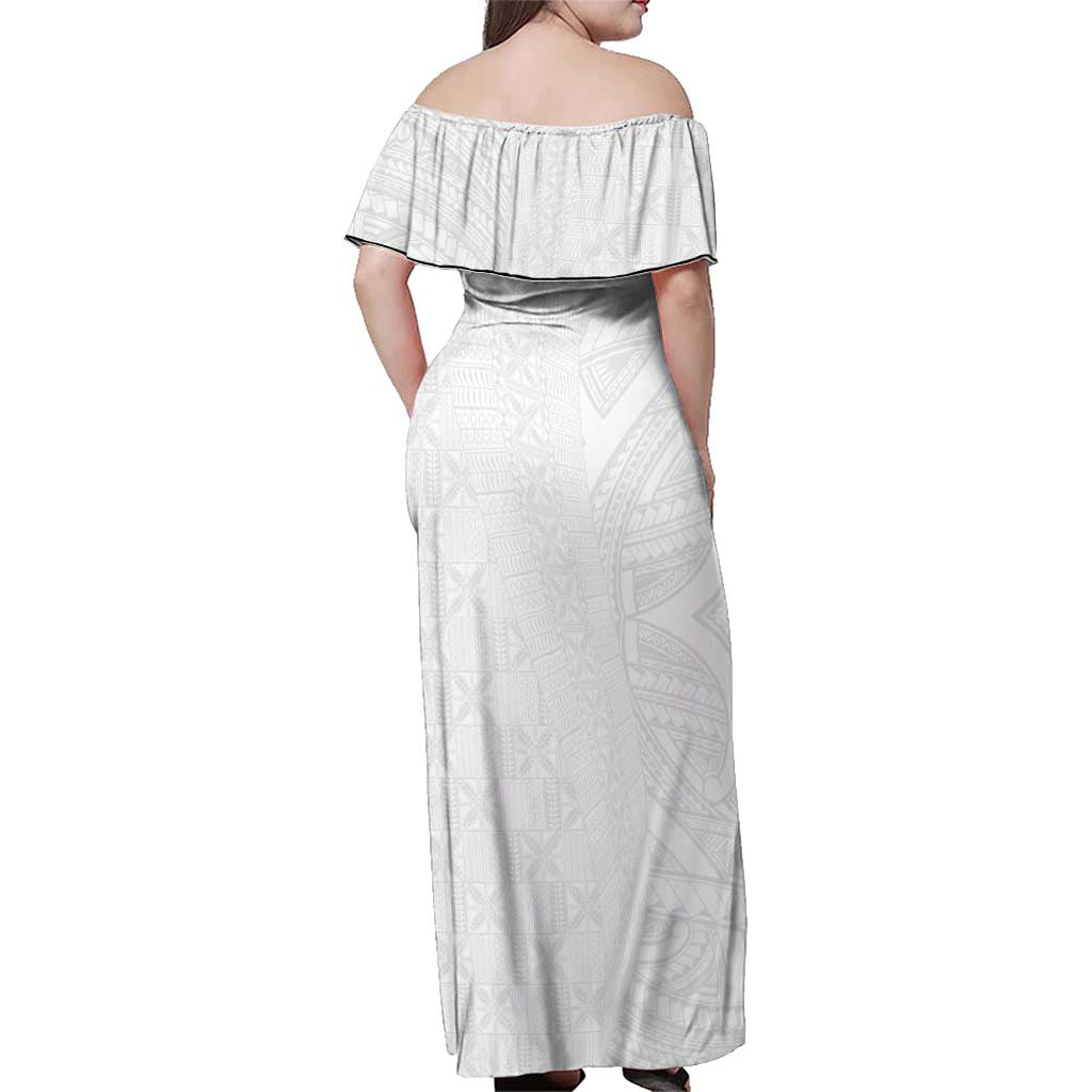 Niue White Sunday Family Matching Off Shoulder Maxi Dress and Hawaiian Shirt Hiapo Tribal Art Tattoos LT03 - Polynesian Pride