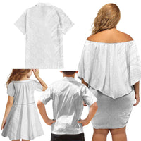 Niue White Sunday Family Matching Off Shoulder Short Dress and Hawaiian Shirt Hiapo Tribal Art Tattoos LT03 - Polynesian Pride