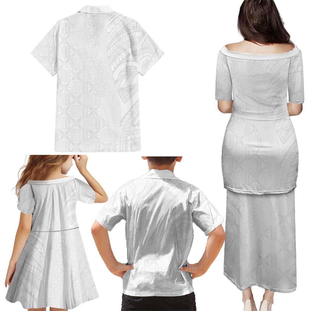 Niue White Sunday Family Matching Puletasi and Hawaiian Shirt Hiapo Tribal Art Tattoos LT03 - Polynesian Pride