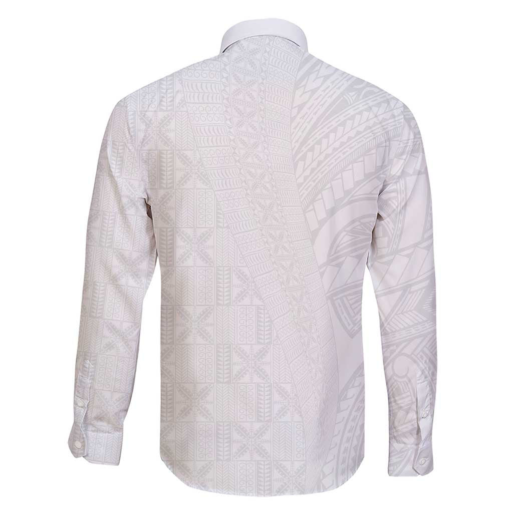 Niue White Sunday Family Matching Short Sleeve Bodycon Dress and Hawaiian Shirt Hiapo Tribal Art Tattoos LT03 - Polynesian Pride
