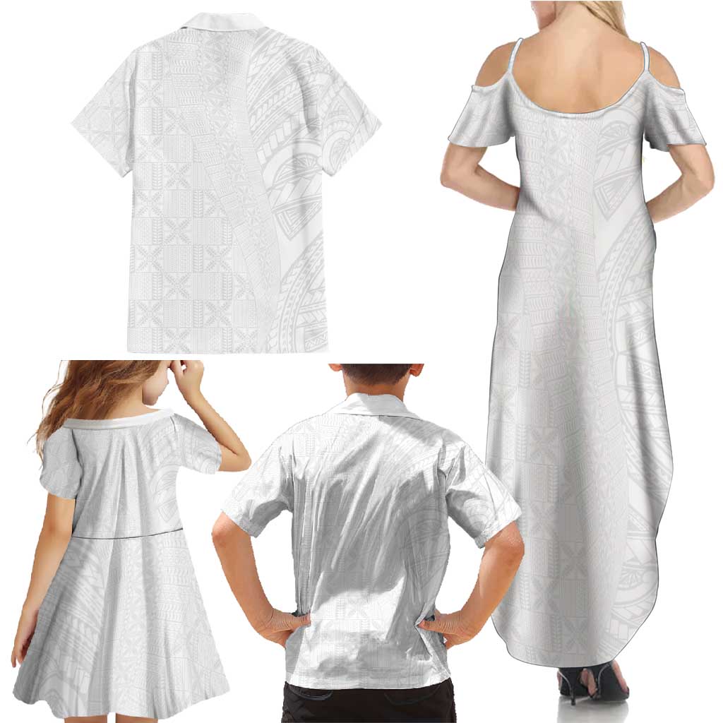 Niue White Sunday Family Matching Summer Maxi Dress and Hawaiian Shirt Hiapo Tribal Art Tattoos LT03 - Polynesian Pride