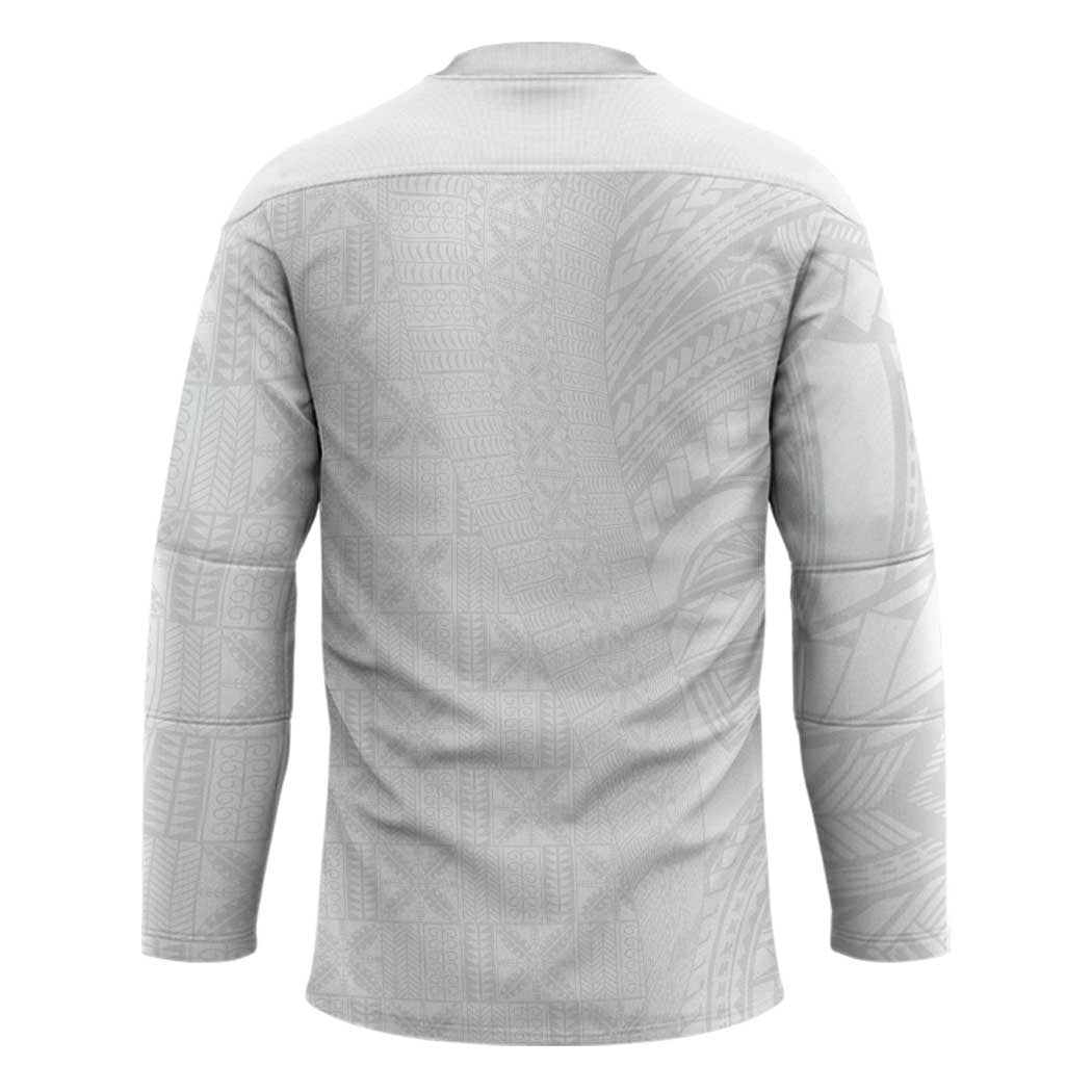 Niue White Sunday Hockey Jersey Hiapo Tribal Art Tattoos - Polynesian Pride