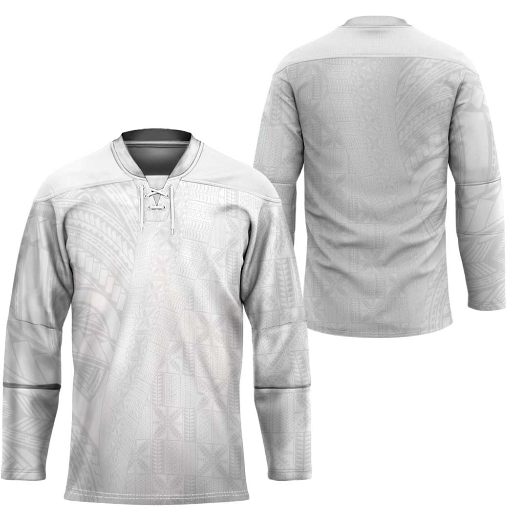 Niue White Sunday Hockey Jersey Hiapo Tribal Art Tattoos - Polynesian Pride