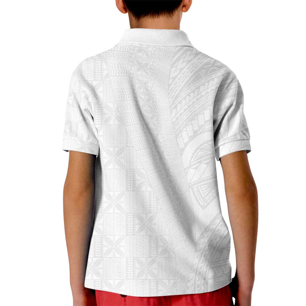 Niue White Sunday Kid Polo Shirt Hiapo Tribal Art Tattoos - Polynesian Pride