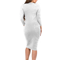 Niue White Sunday Long Sleeve Bodycon Dress Hiapo Tribal Art Tattoos LT03 - Polynesian Pride