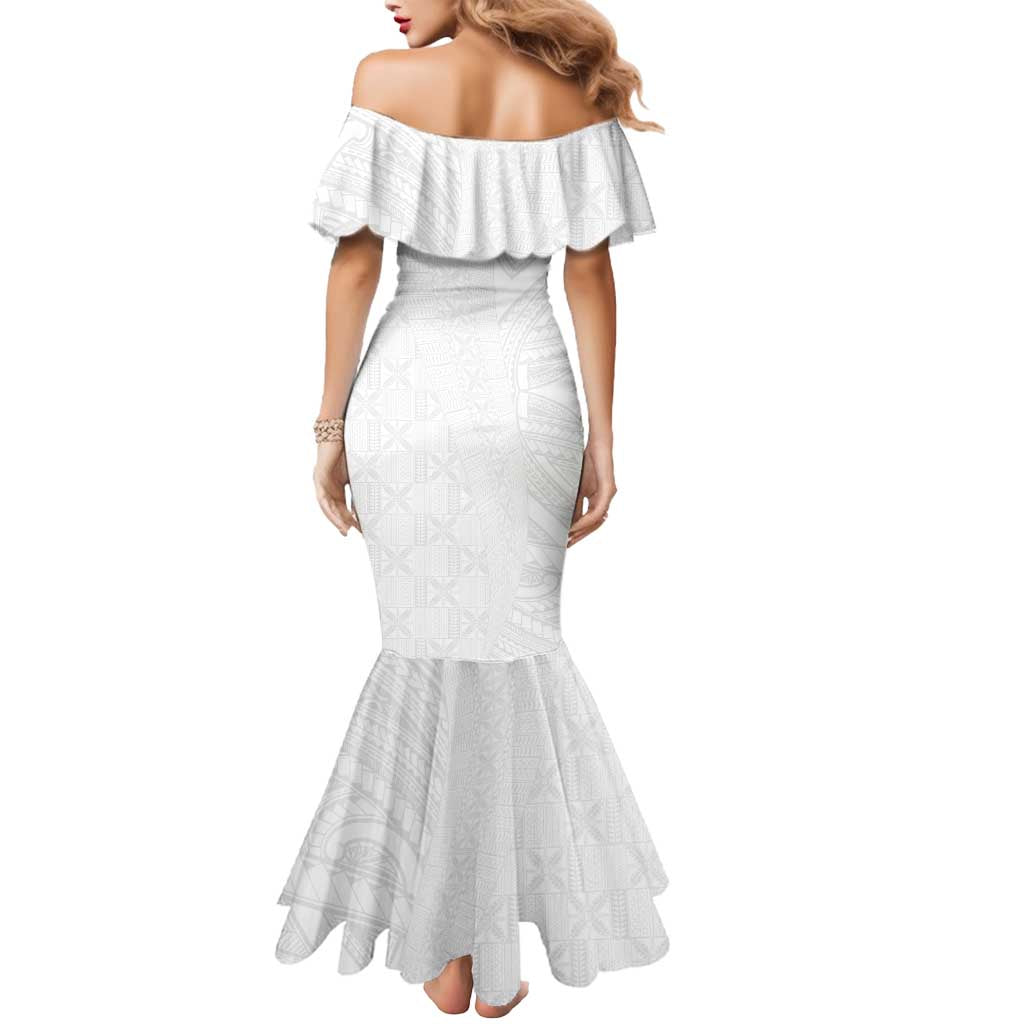 Niue White Sunday Mermaid Dress Hiapo Tribal Art Tattoos LT03 - Polynesian Pride