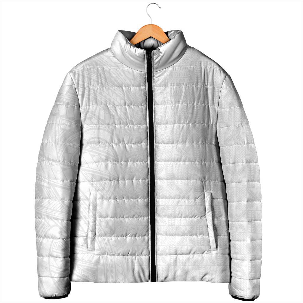 Niue White Sunday Padded Jacket Hiapo Tribal Art Tattoos - Polynesian Pride