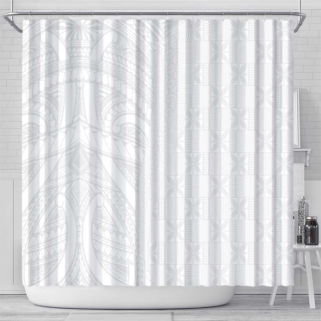 Niue White Sunday Shower Curtain Hiapo Tribal Art Tattoos - Polynesian Pride