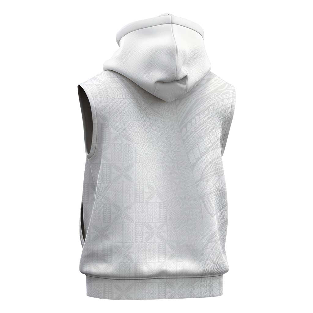 Niue White Sunday Sleeveless Hoodie Hiapo Tribal Art Tattoos LT03 - Polynesian Pride