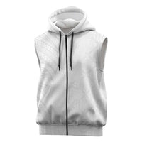 Niue White Sunday Sleeveless Zip Hoodie Hiapo Tribal Art Tattoos LT03 White - Polynesian Pride