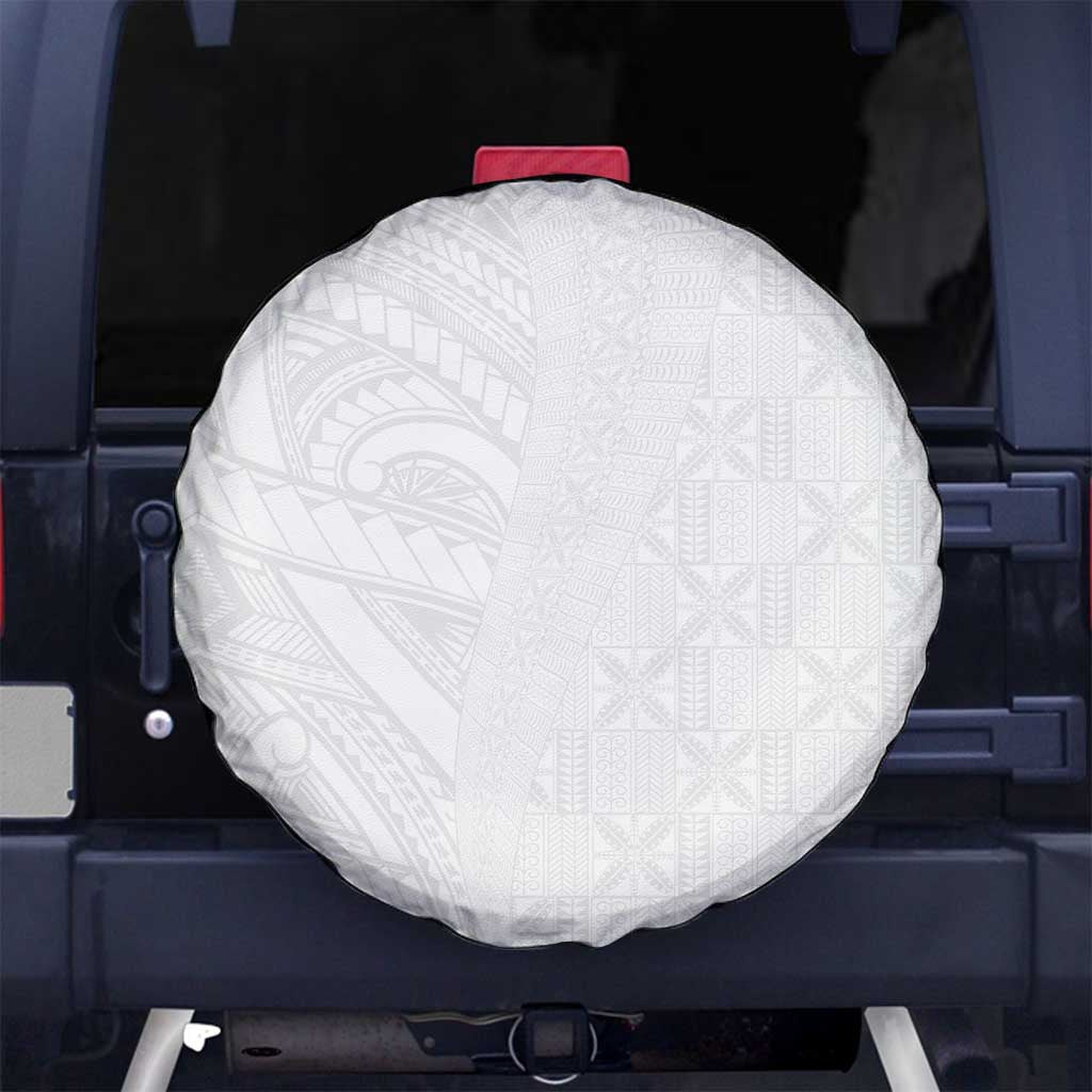 Niue White Sunday Spare Tire Cover Hiapo Tribal Art Tattoos - Polynesian Pride