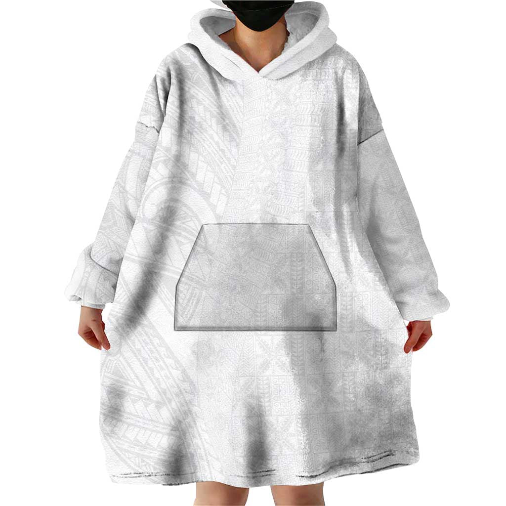 Niue White Sunday Wearable Blanket Hoodie Hiapo Tribal Art Tattoos LT03 - Polynesian Pride