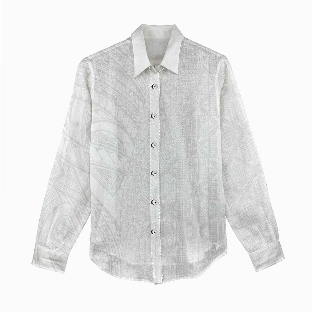 Niue White Sunday Women Casual Shirt Hiapo Tribal Art Tattoos LT03 - Polynesian Pride