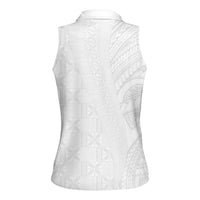 Niue White Sunday Women Sleeveless Polo Shirt Hiapo Tribal Art Tattoos LT03 - Polynesian Pride