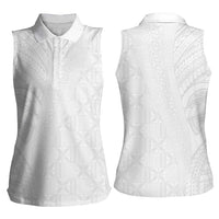 Niue White Sunday Women Sleeveless Polo Shirt Hiapo Tribal Art Tattoos LT03 - Polynesian Pride