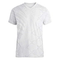 Niue White Sunday Women V-Neck T-Shirt Hiapo Tribal Art Tattoos LT03 Female White - Polynesian Pride