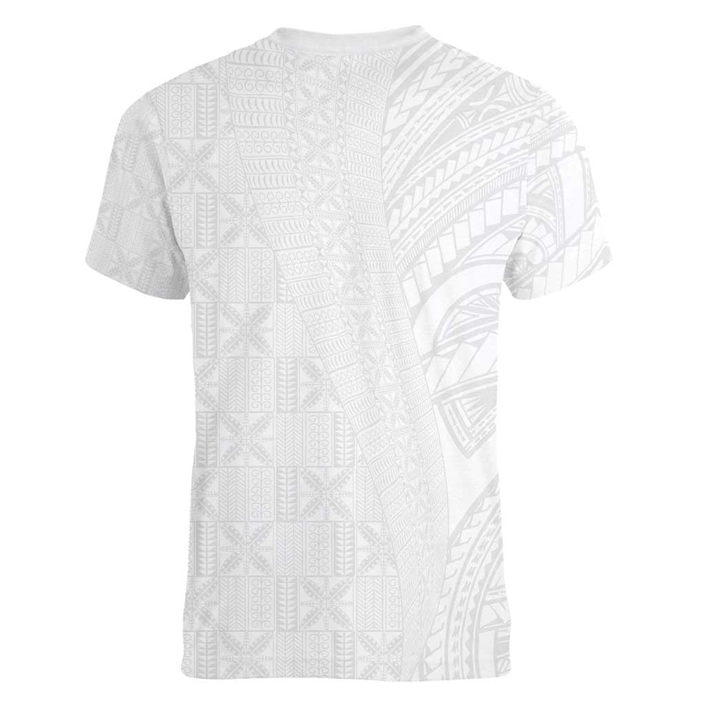 Niue White Sunday Women V-Neck T-Shirt Hiapo Tribal Art Tattoos LT03 - Polynesian Pride