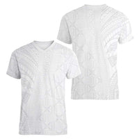 Niue White Sunday Women V-Neck T-Shirt Hiapo Tribal Art Tattoos LT03 - Polynesian Pride