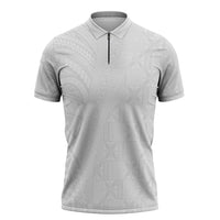 Niue White Sunday Zipper Polo Shirt Hiapo Tribal Art Tattoos LT03 White - Polynesian Pride