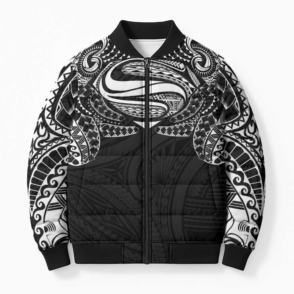 Super Samoan Traditional Tribal Art Tattoos Bomber Puffer Jacket Black Color LT03 Unisex Black - Polynesian Pride