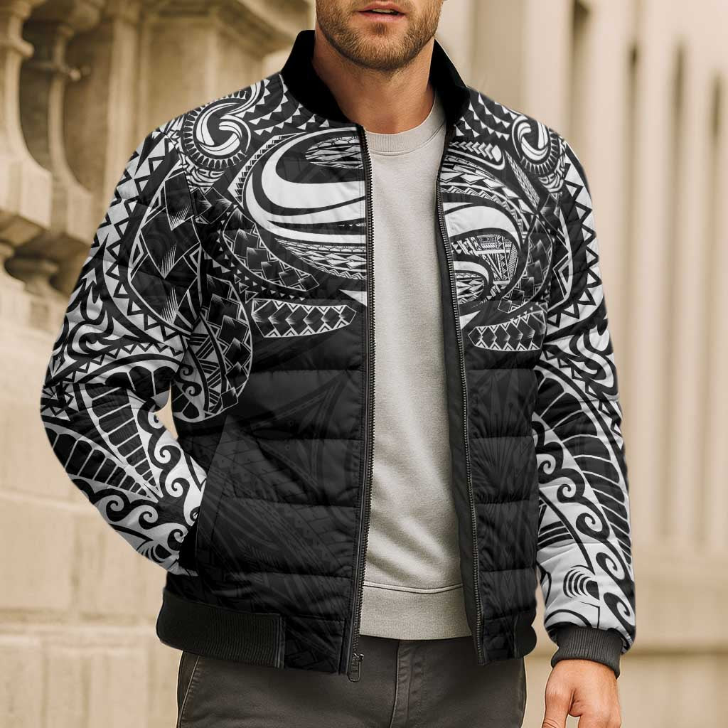 Super Samoan Traditional Tribal Art Tattoos Bomber Puffer Jacket Black Color LT03 - Polynesian Pride