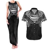 Super Samoan Traditional Tribal Art Tattoos Couples Matching Tank Maxi Dress and Hawaiian Shirt Black Color LT03 Black - Polynesian Pride