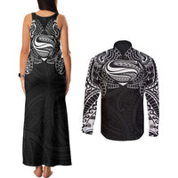 Super Samoan Traditional Tribal Art Tattoos Couples Matching Tank Maxi Dress and Long Sleeve Button Shirt Black Color LT03 - Polynesian Pride