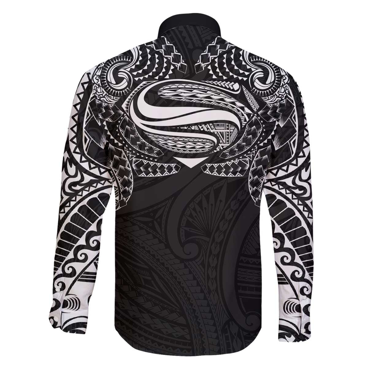Super Samoan Traditional Tribal Art Tattoos Family Matching Off The Shoulder Long Sleeve Dress and Hawaiian Shirt Black Color LT03 - Polynesian Pride