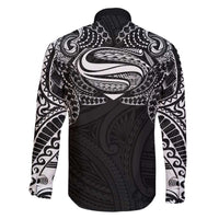 Super Samoan Traditional Tribal Art Tattoos Family Matching Off The Shoulder Long Sleeve Dress and Hawaiian Shirt Black Color LT03 - Polynesian Pride