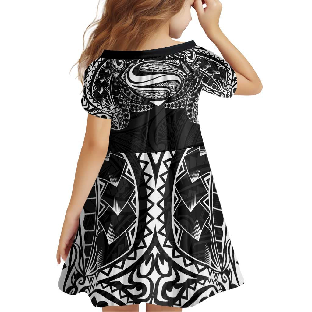 Super Samoan Traditional Tribal Art Tattoos Family Matching Off Shoulder Maxi Dress and Hawaiian Shirt Black Color LT03 - Polynesian Pride