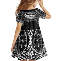 Super Samoan Traditional Tribal Art Tattoos Family Matching Off Shoulder Maxi Dress and Hawaiian Shirt Black Color LT03 - Polynesian Pride